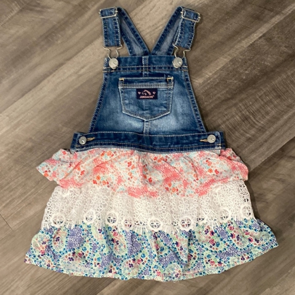 Jordache Kid's Denim Jumper Lace Floral Dress, 4T